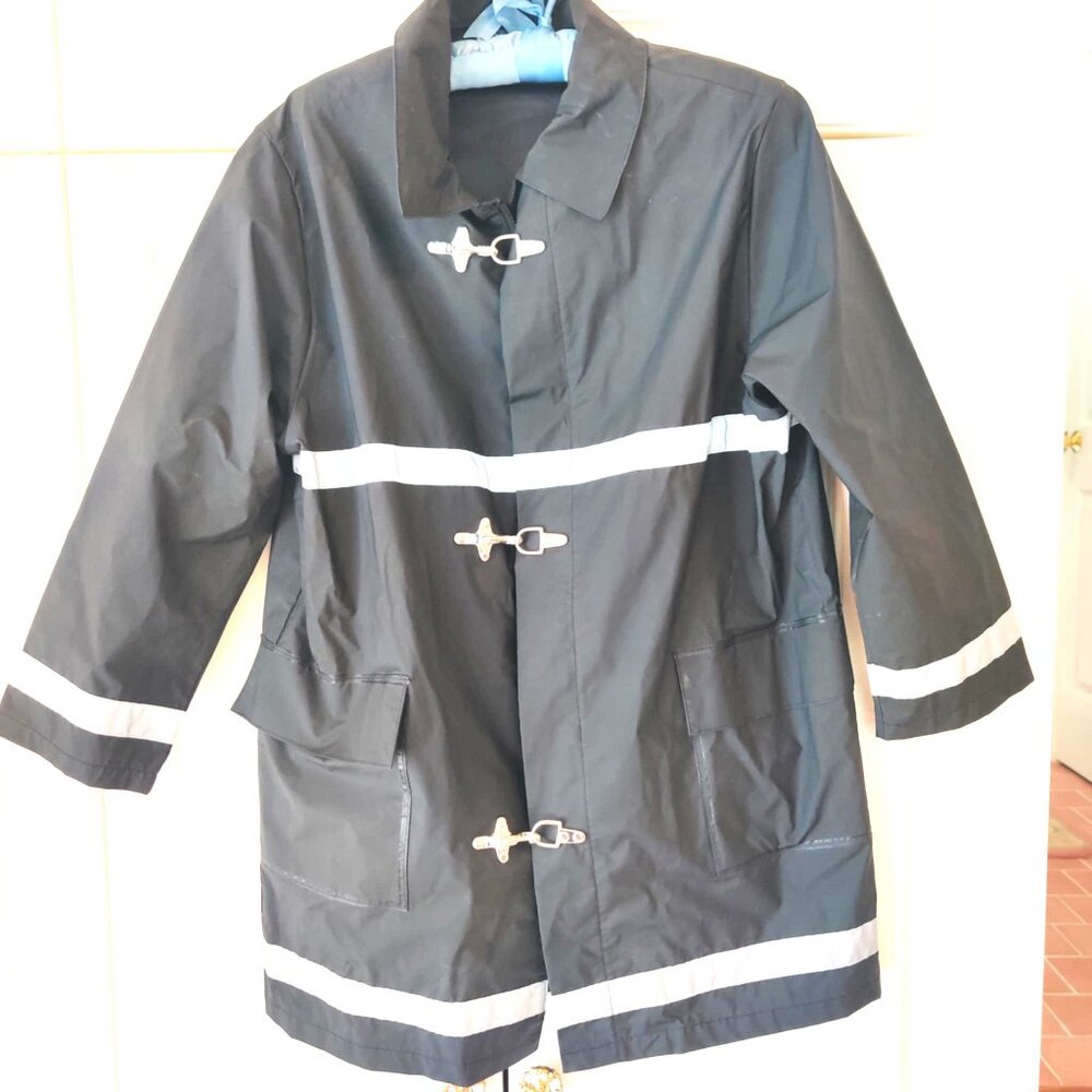 Lands' End Black Reflective Raincoat, Size Medium (10-12), New